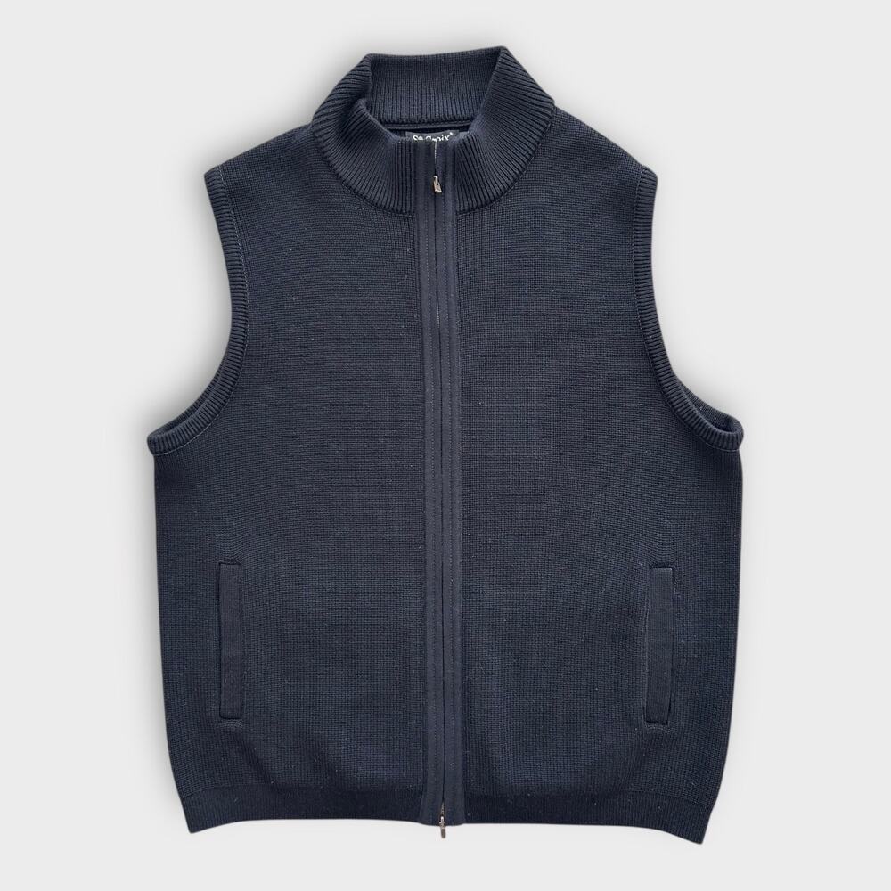 Vintage St. Croix 100% Wool Zip Front Sweater Vest Black Made in USA Mens Medium
